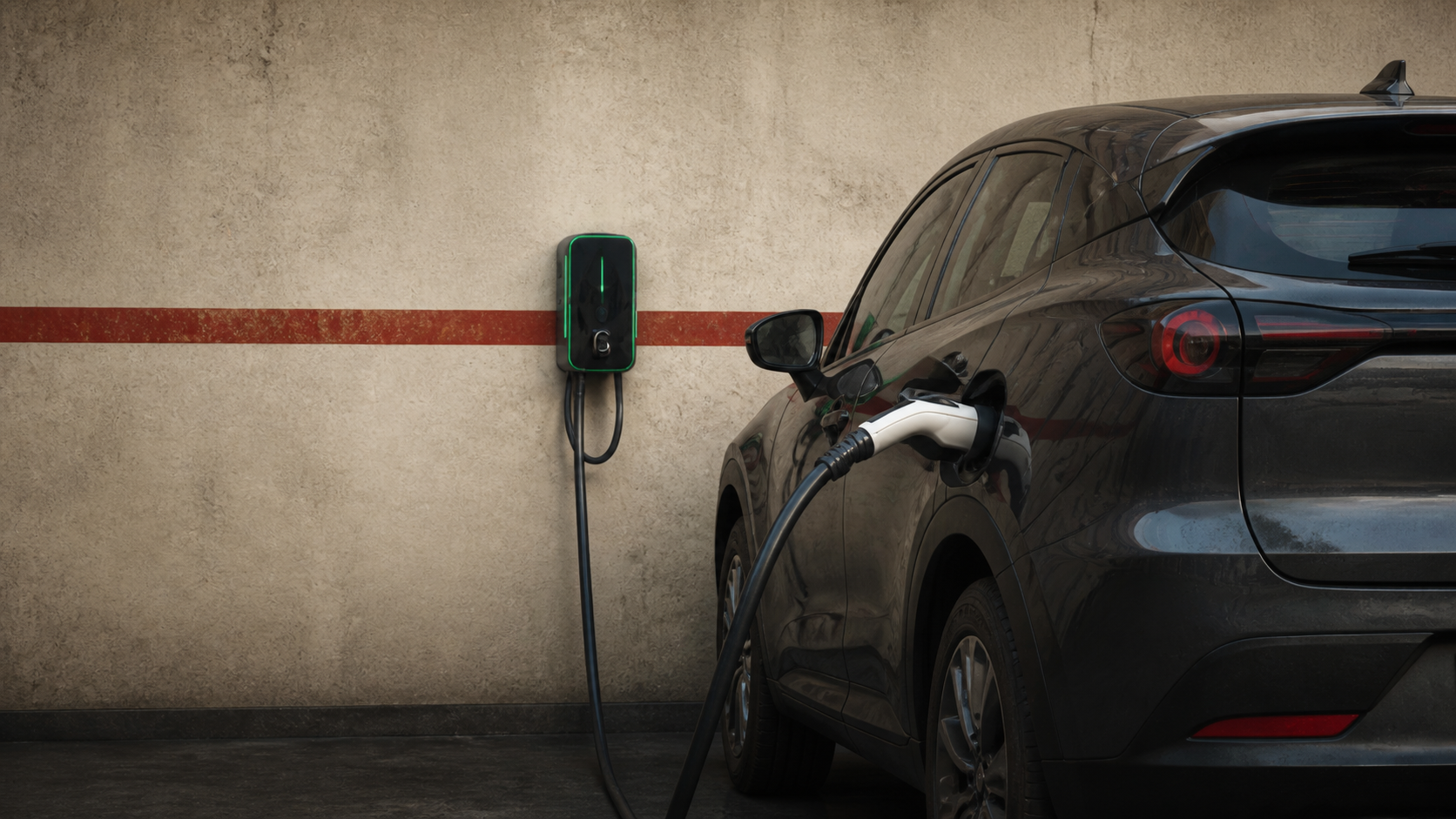 Automobile elettrica collegata a una colonnina di ricarica
